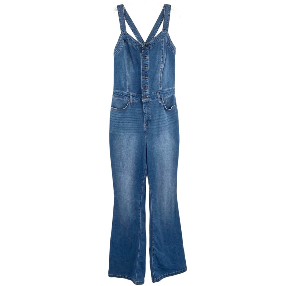 Jessica Simpson Womens Constance Sweetheart Denim Overalls Jumpsuit